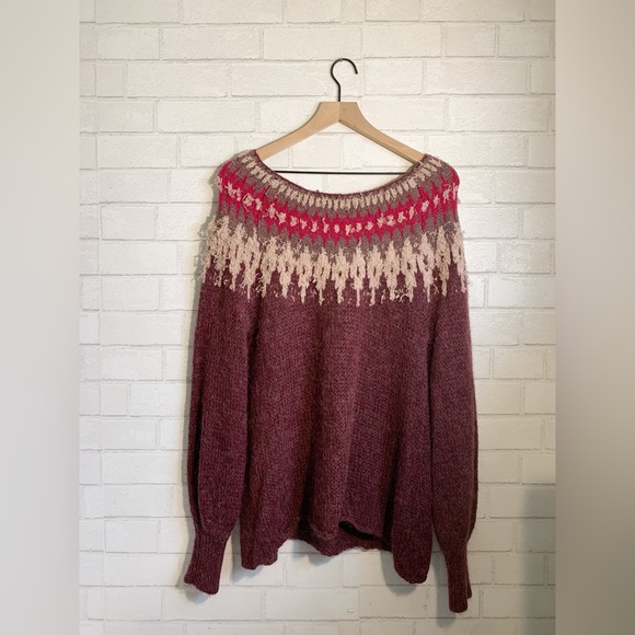 Free People Cozy Soft Baltic Isle Purple and Pink Crew Neck Oversized Sweater S - Picture 5 of 9
